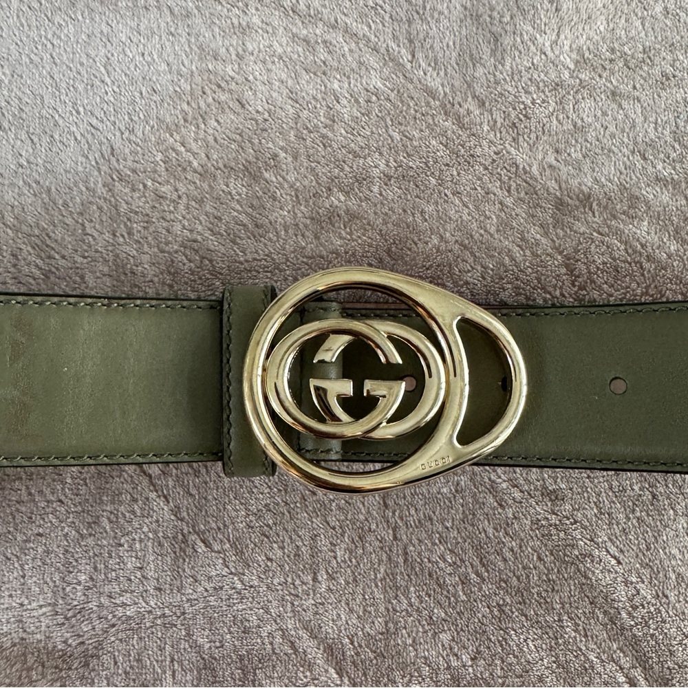 Gucci Olive Green GG Marmont Leather Belt Gold Buckle | Size 80 / 32 - Picture 4 of 8